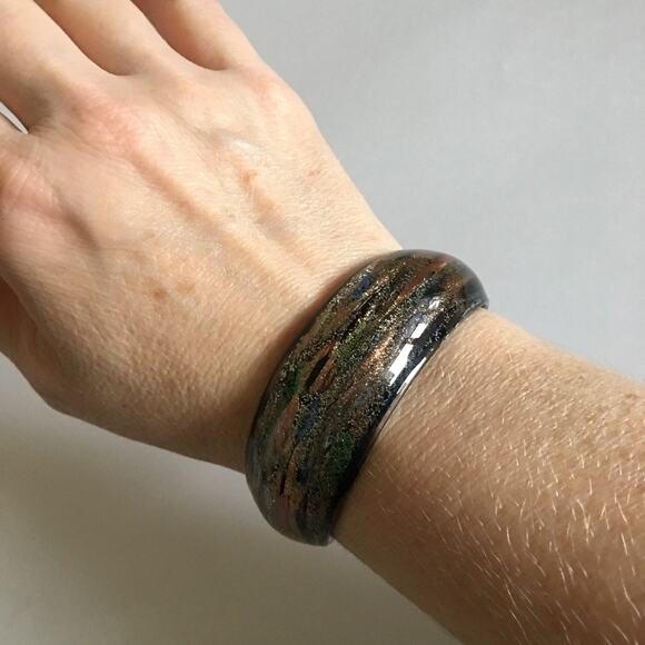 Art-Glass Cuff Bracelet, copper silver blue green black tones - Picture 7 of 7
